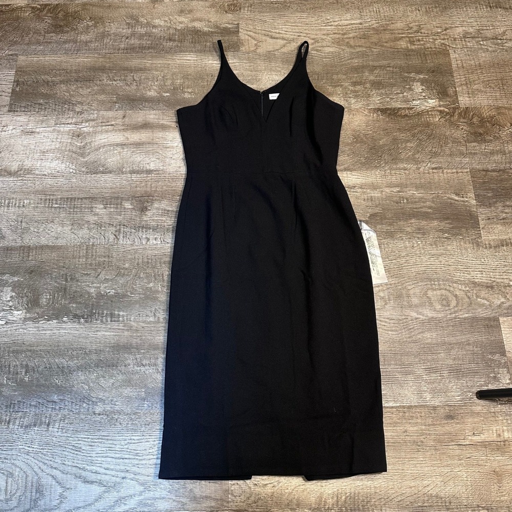 Dress The Population Lyla Black Crepe Midi Dress Sheath V-Neck Size L NWT